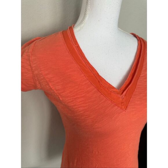 NWT INC Gauze Sheer Orange V Neck Short Sleeve Medium - Picture 6 of 7